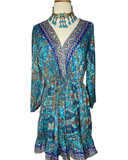 Silk Babydoll dress (Blue & Rust)