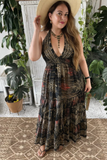 Halter Maxi Silk Dress (black n red)