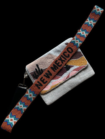 Hand beaded crossbody New Mexico strap