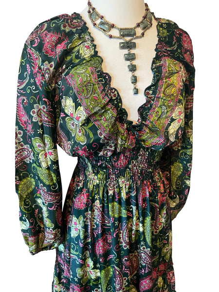 Long Sleeve Bohemian Maxi dress (green)