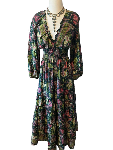 Long Sleeve Bohemian Maxi dress (green)