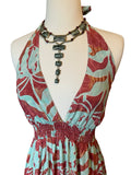 Halter Maxi Silk Dress (maroon )