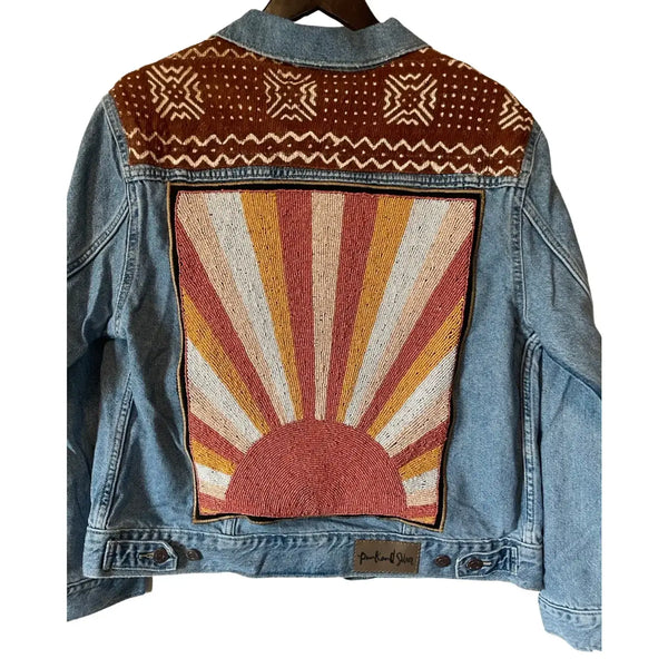 Hand beaded 70’s sunset denim jacket