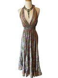 Halter Maxi Silk Dress (green n purple )