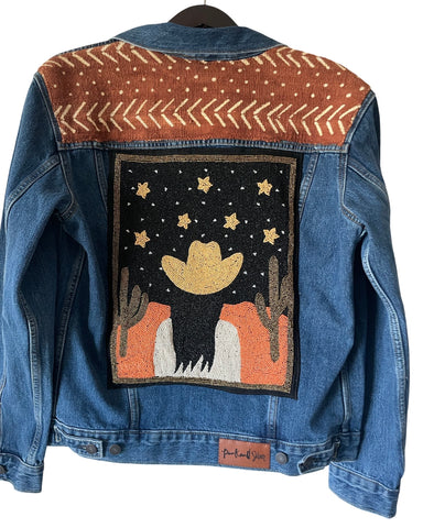 Hand Beaded Cowgirl Jacket with African Mud Cloth (Unisex)