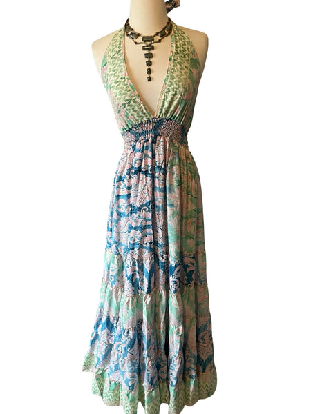 Halter Maxi Silk Dress (pastels)