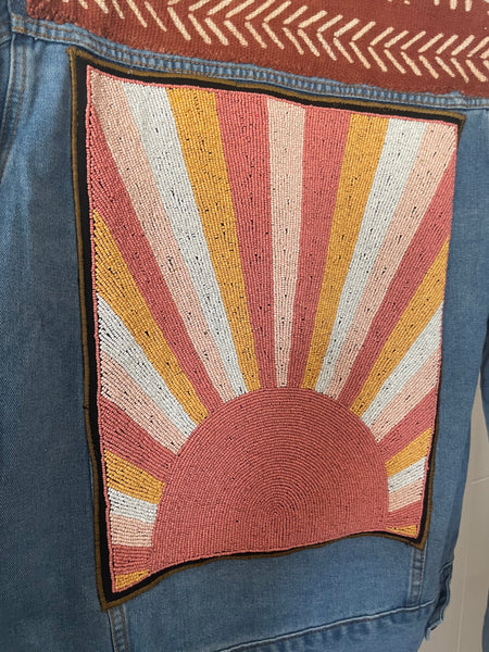 Hand beaded 70’s sunset denim jacket