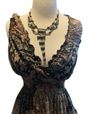 Short boho silk tiered dress (black n brown )