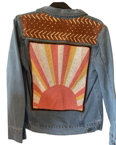 Hand beaded 70’s sunset denim jacket