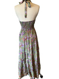 Halter Maxi Silk Dress (green n purple )