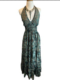 Halter Maxi Silk Dress (black n green