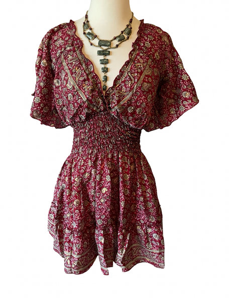 Petite short silk dress (Burgundy)