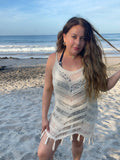 Fringe Crochet mini dress cover up