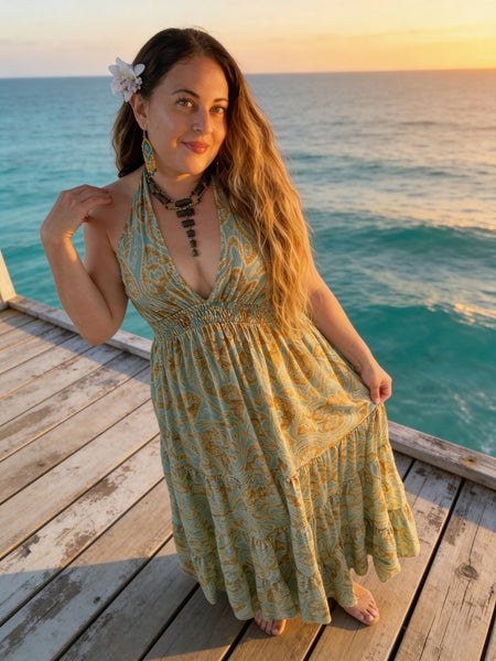 Halter Maxi Silk Dress (aqua)
