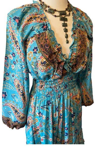 Long Sleeve Bohemian Maxi dress (turq)