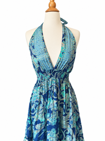Halter Maxi Silk Dress (blue)