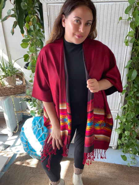 Inca Kimono poncho scarf (red)