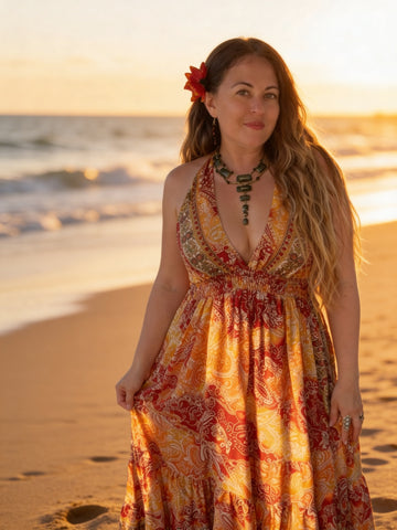 Halter Maxi Silk Dress (multi-color)