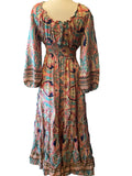 Long Sleeve Bohemian Maxi dress (pink n blue )