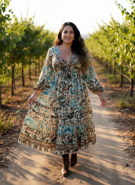 Long Sleeve Bohemian Maxi dress (brown)