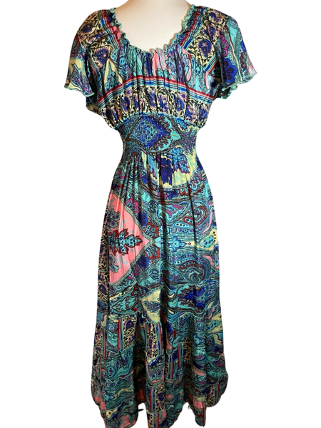 Butterfly sleeve Bohemian Maxi dress (blue)