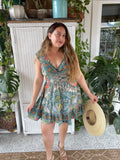 Short boho silk tiered dress (ivory n orange )