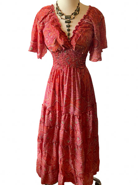 Butterfly sleeve Bohemian Maxi dress (coral)