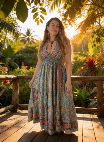 Halter Maxi Silk Dress (blue)