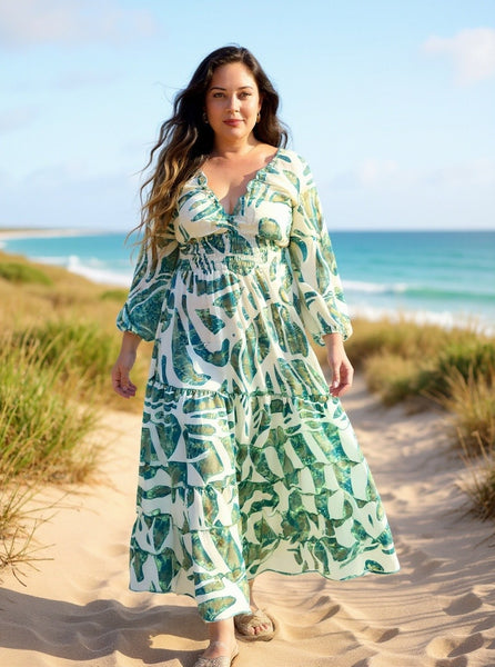 Long Sleeve Bohemian Maxi dress (ivory n blue)