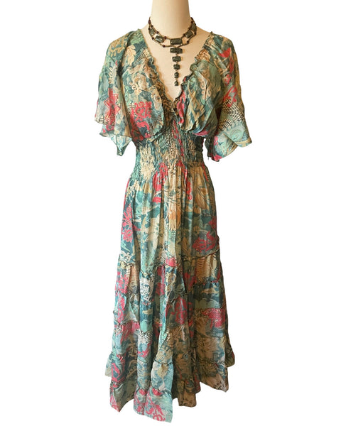 Butterfly sleeve Bohemian Maxi dress (pastel)