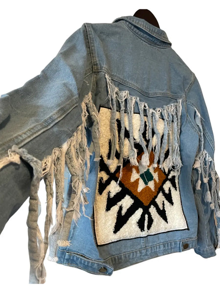 Embellished fringe denim Southwest  jacket