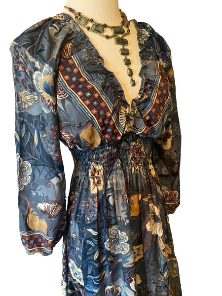 Long Sleeve Bohemian Maxi dress (blue)