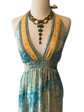 Halter Maxi Silk Dress (blue n yellow)