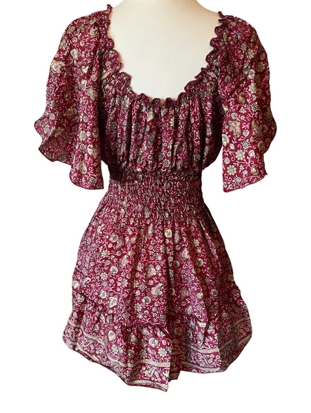 Petite short silk dress (Burgundy)