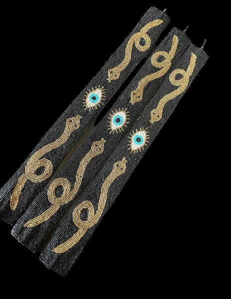 Hand beaded evil eye n snake belt or hat band