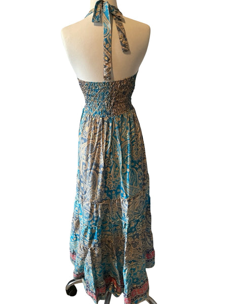 Halter Maxi Silk Dress (blue)