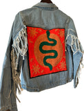 Embellished fringe denim snake jacket