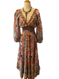 Long Sleeve Bohemian Maxi dress (pink n blue )