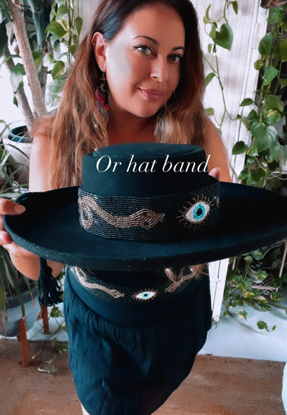 Hand beaded evil eye n snake belt or hat band