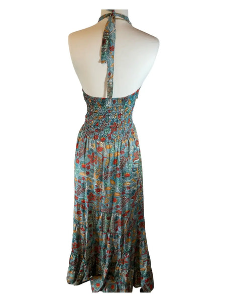 Halter Maxi Silk Dress (light blue)