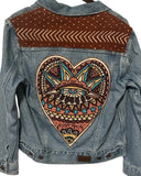 Hand Beaded Evil eye heart with African Mud Cloth