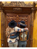 Denim jacket with added hand beaded Southwest design on African Mud cloth