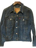 Denim jacket with added hand beaded Southwest design on African Mud cloth