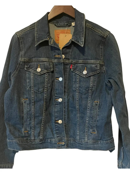 Denim jacket with added hand beaded Southwest design on African Mud cloth