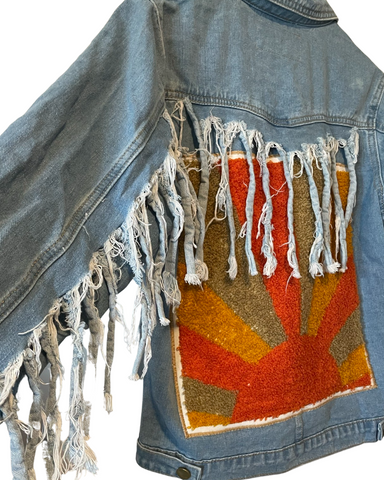 Embellished fringe denim sunset jacket