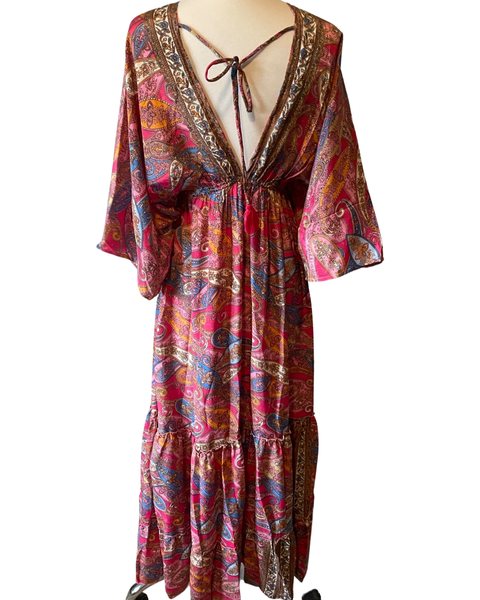 Double V-Neck Boho Maxi dress (Pink and blue)