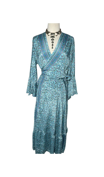 Silk adjustable wrap dress (blue)