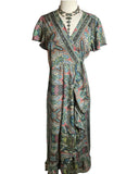 Silk adjustable ruffle wrap dress (coral n black)