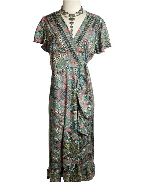 Silk adjustable ruffle wrap dress (coral n black)