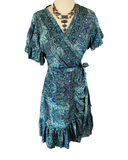 Silk Short Kimono Wrap dress (Blue)